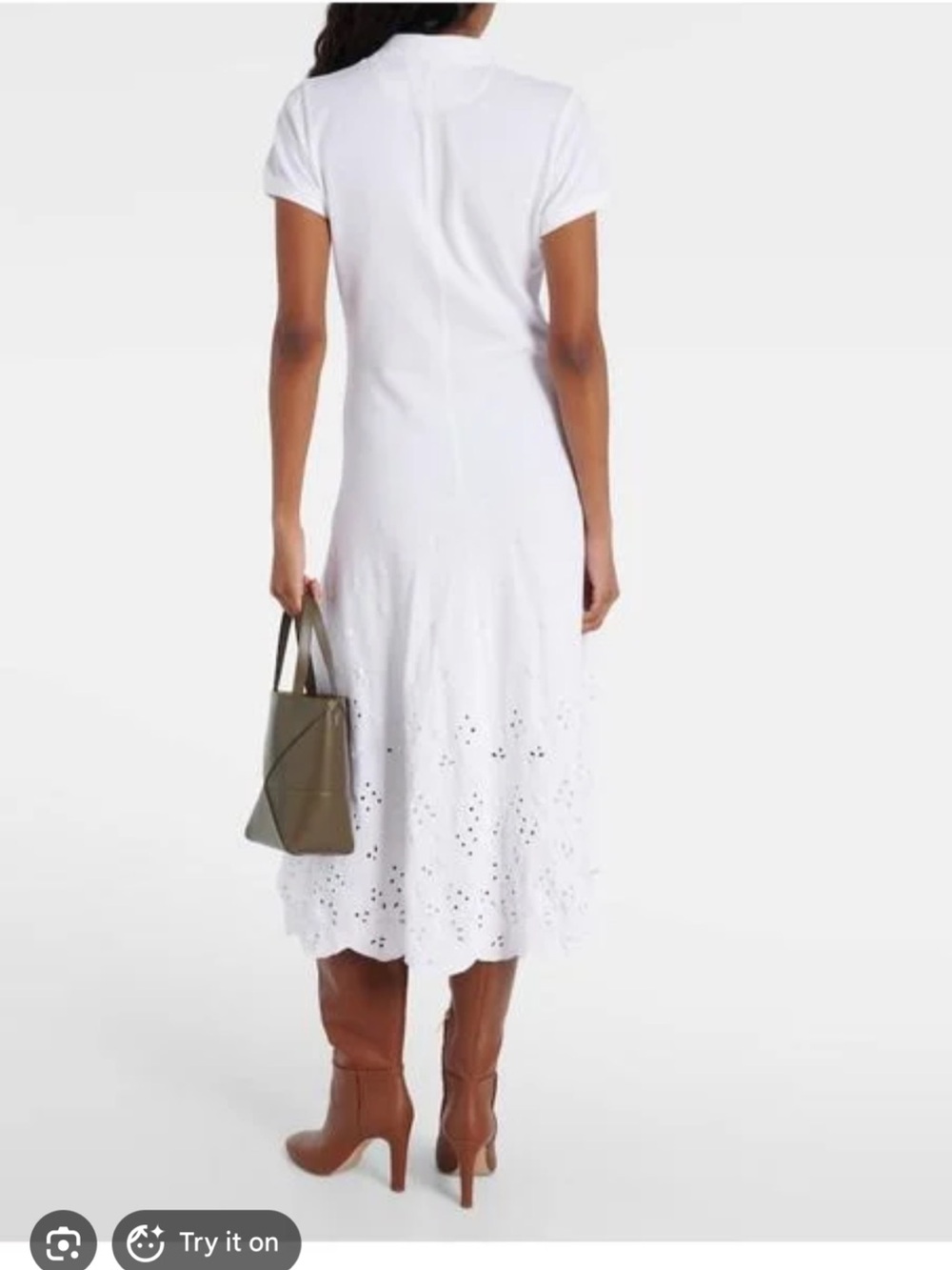 Polo Ralph Lauren Eyelet Detail Short Sleeve Stretch Cotton collared white Dress - Picture 6 of 15